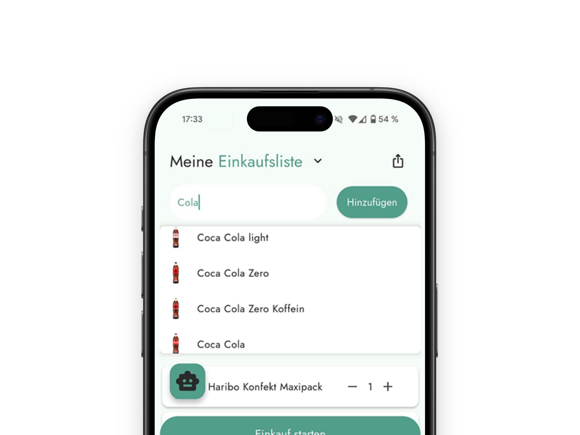 Screenshot Einkaufszettel