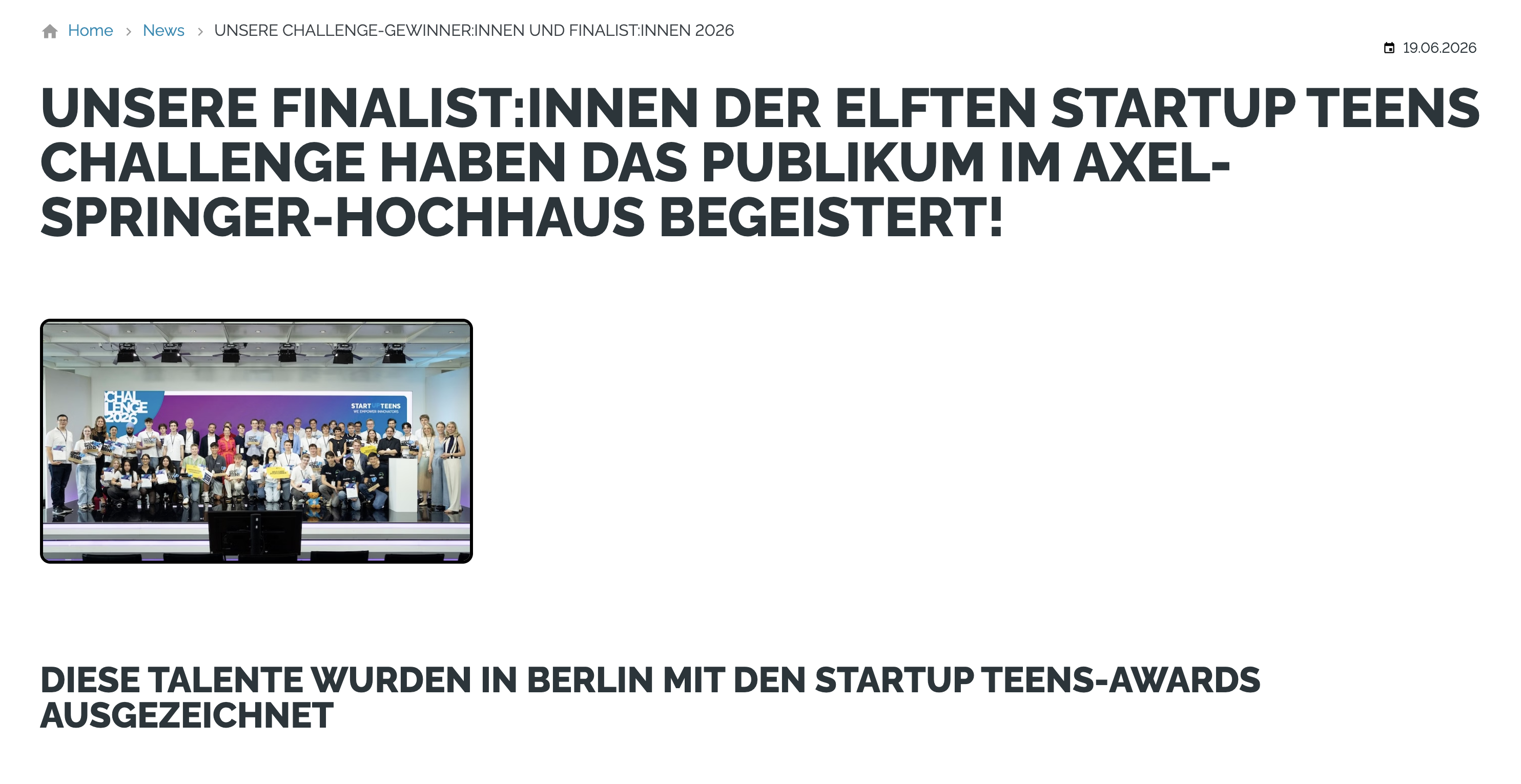 StartUpTeens Beitrag über die Finalist:innen der Challenge 2026